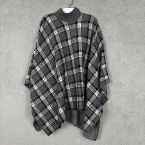 Theory Poncho Womens Petite Small Plaid Grey Wool Knit Florencia Oversized